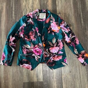 Anthropologie Cartonnier Rihan green floral print women's jacket blazer size 2